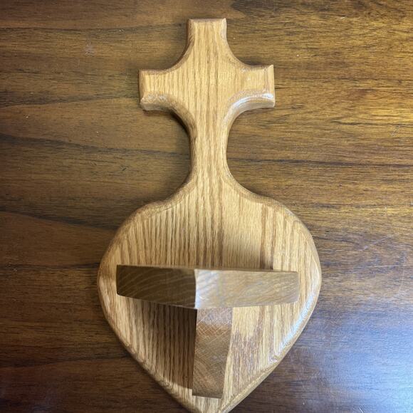 Wooden Heart Cross Shelf Handmade With Character, Primitive Cottage Aesthetic - Picture 1 of 9